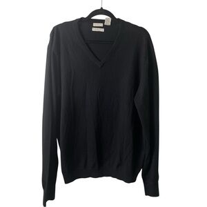 Madison 100% Merino Wool V-Neck Sweater XL Black Minimalist Classic Luxury